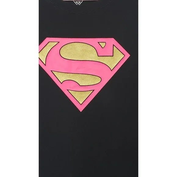 Kids Girls Black Superman Logo Pink Gold Graphic T Shirt Top Size 10 12 - Picture 3 of 10